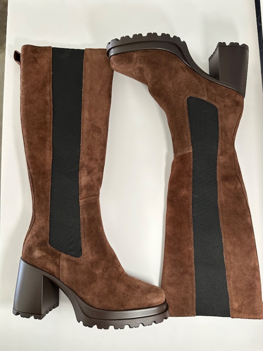 NWOT Knee High Brown Suede Leather Lug Sole Steve Madden Alesti Boots size 8 - Picture 2 of 10
